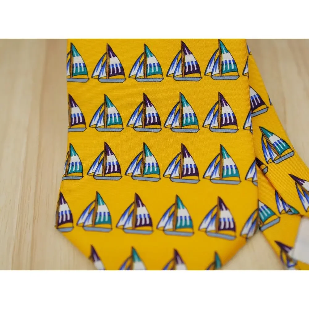 Brooks Brothers Makers Sailboat Sailing Nautical Silk Tie Made in USA Yellow